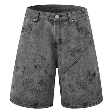Stone Wave Panel-Dye Denim Shorts